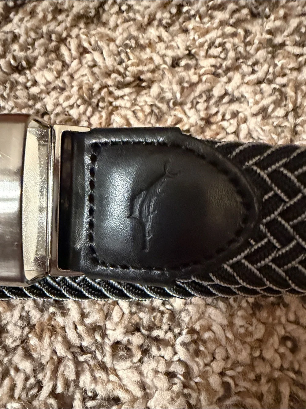Tommy Bahama Black Braided Belt with Silver Buckle and leather trim